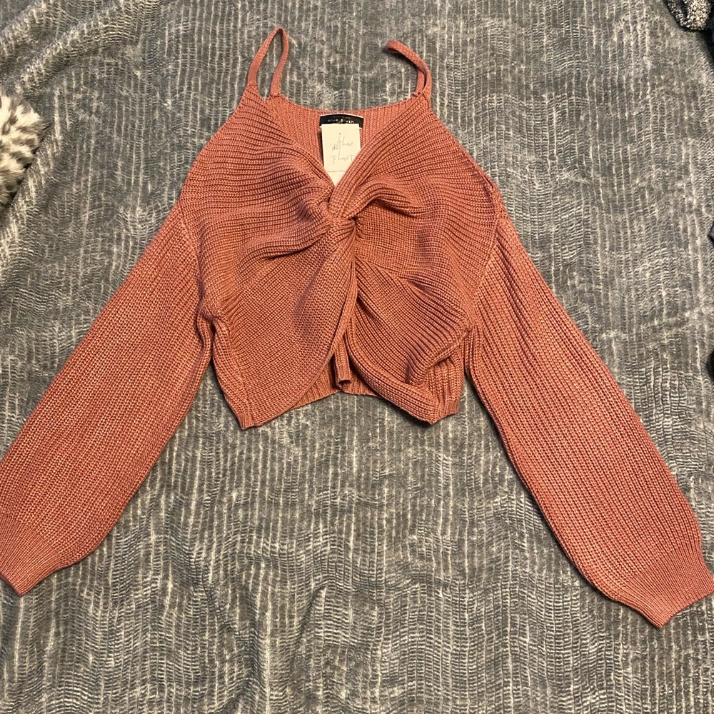 dark blush colored off shoulder sweater with tags size medium from Blue Blush